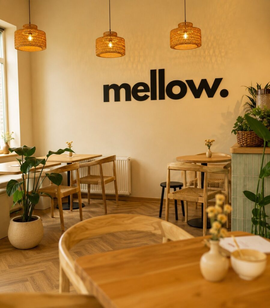 Heller Innenraum des Cafés mellow